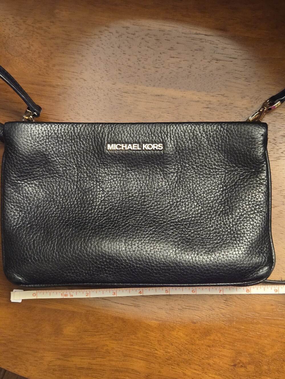 Michael Kors Black Pebbled Leather Shoulder Crossbody bag with Gold Logo